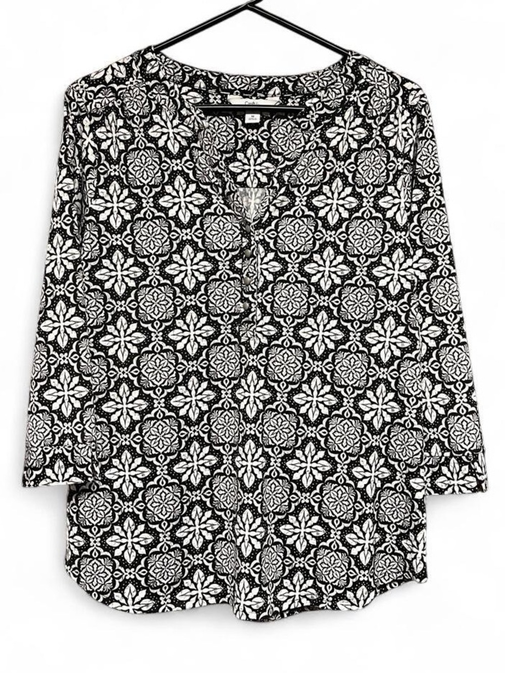 Croft & Barrow Geometric Print Blouse Black & White Size Medium